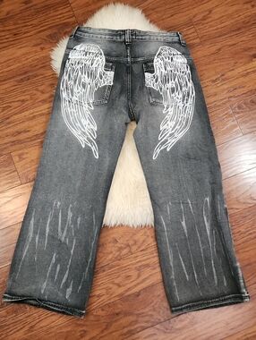 Disclosure Gray Acid Wash Wide-Leg Angel Wing Jeans
